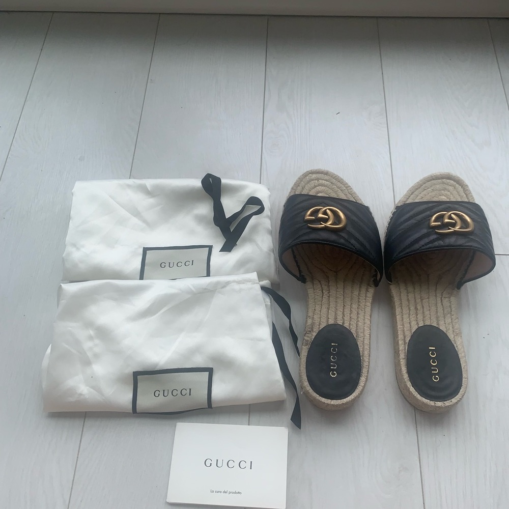 Gucci Napa Charlotte Nero GG Leather Espadrille Slide Sandal SZ EU36.5 6.5US - Picture 5 of 10